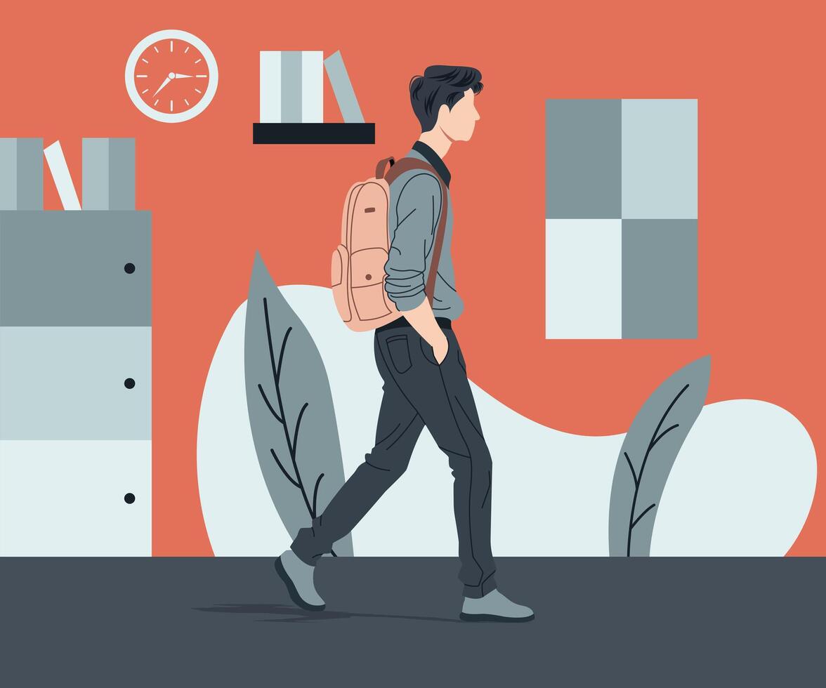 A man walking with a backpack in a modern style illustration vector