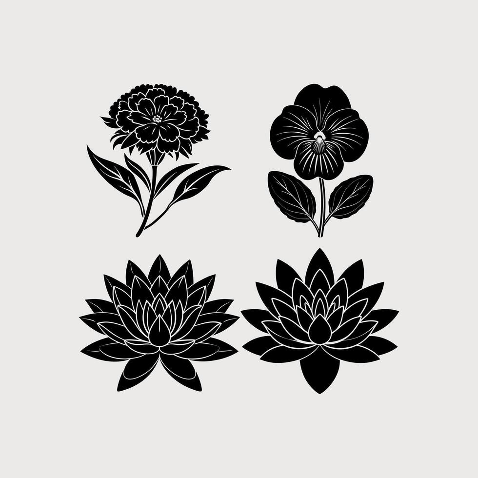 Set of floral design elements with decorative flowers and leaves vector