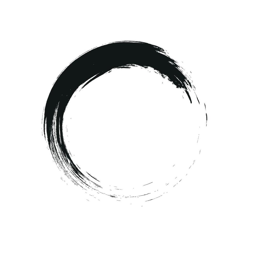 Ellipse Circle ink brush stroke effect on white background, Japanese calligraphy circle paint brush Buddhism sign symbol, illustration illuminated. vector