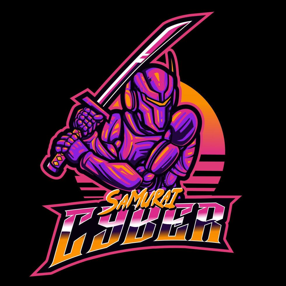 Neon Swordsmen, Futuristic Cyber Sword Mascot Logo vector