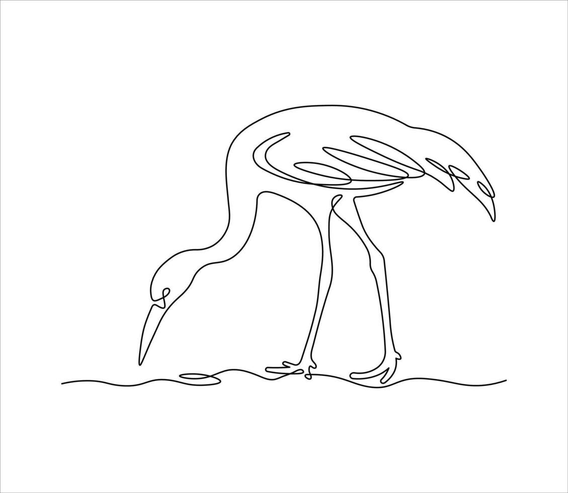 Stork in continuous line art drawing style. Minimalist black linear sketch isolated on white background. Animal illustration vector