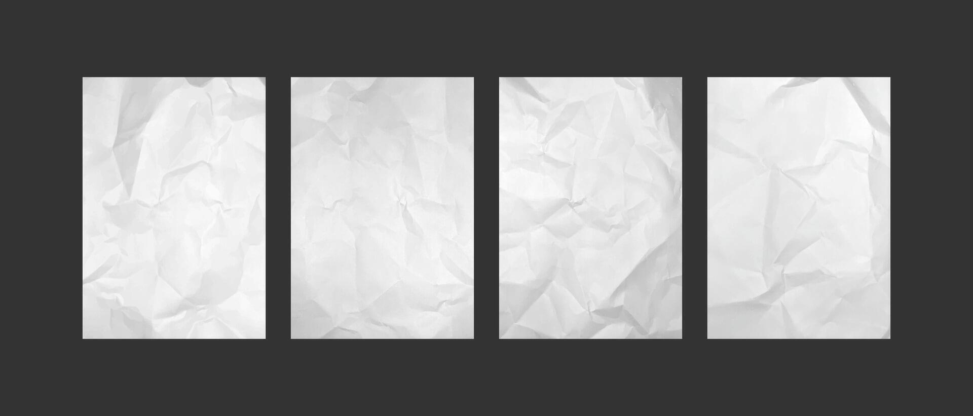 Crumpled paper sheets with wrinkles. Empty white pages with realistic crumpled effect. Blank paper sheet with creases template for posters and banners. mockups set vector