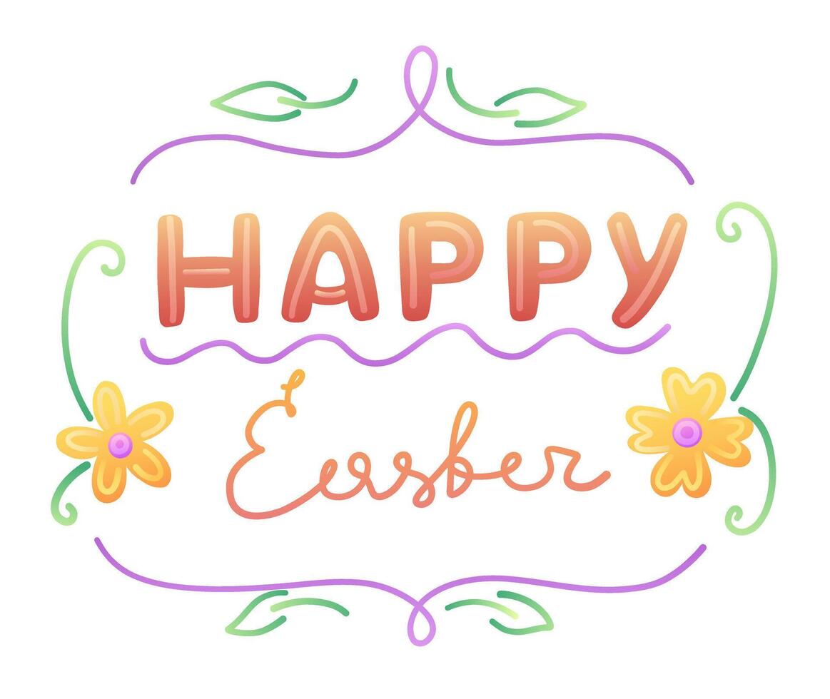 Postcard design with Happy Easter greeting lettering vector