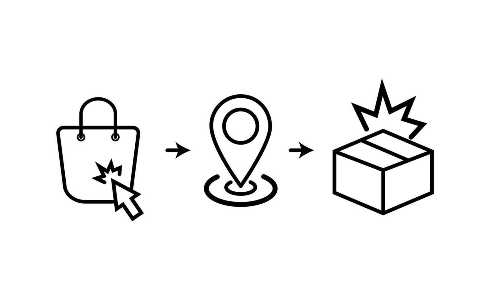 icon click and collect order, receive order in pick up point, delivery services steps, e-commerce concept - editable stroke. illustration EPS 10. vector