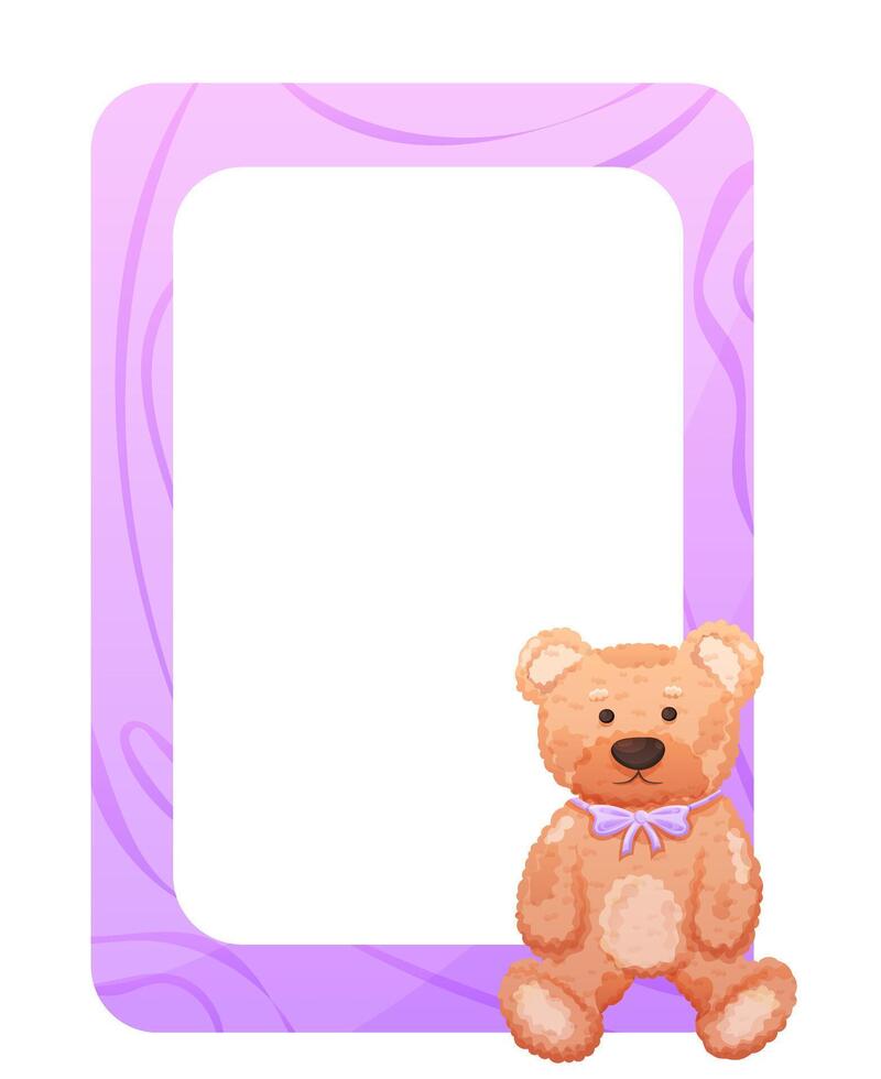 Cute childish wooden frame for photo with plush bear vector