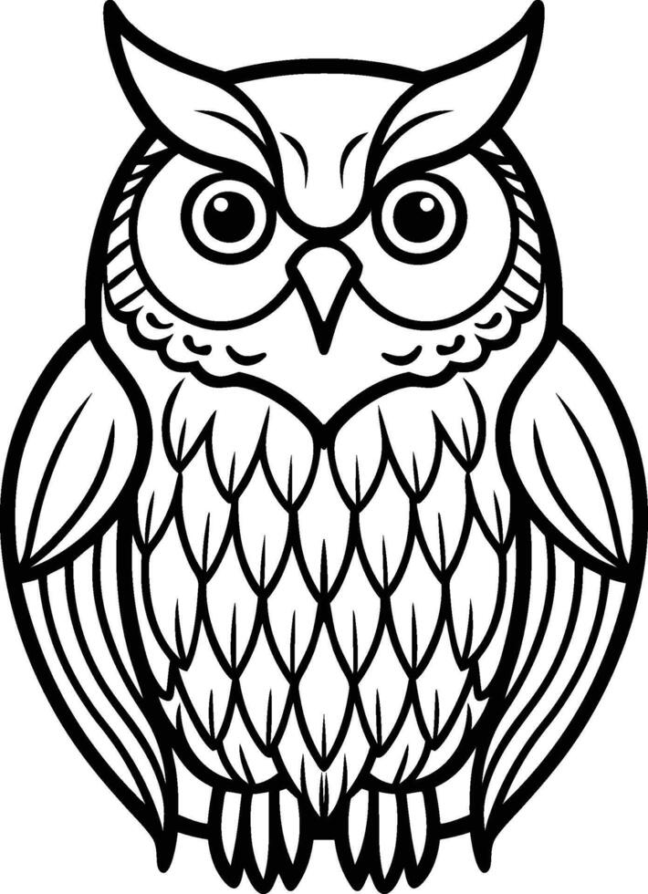 Mystical Owl Line Drawing Intricate Nocturnal Bird illustration Artwork vector