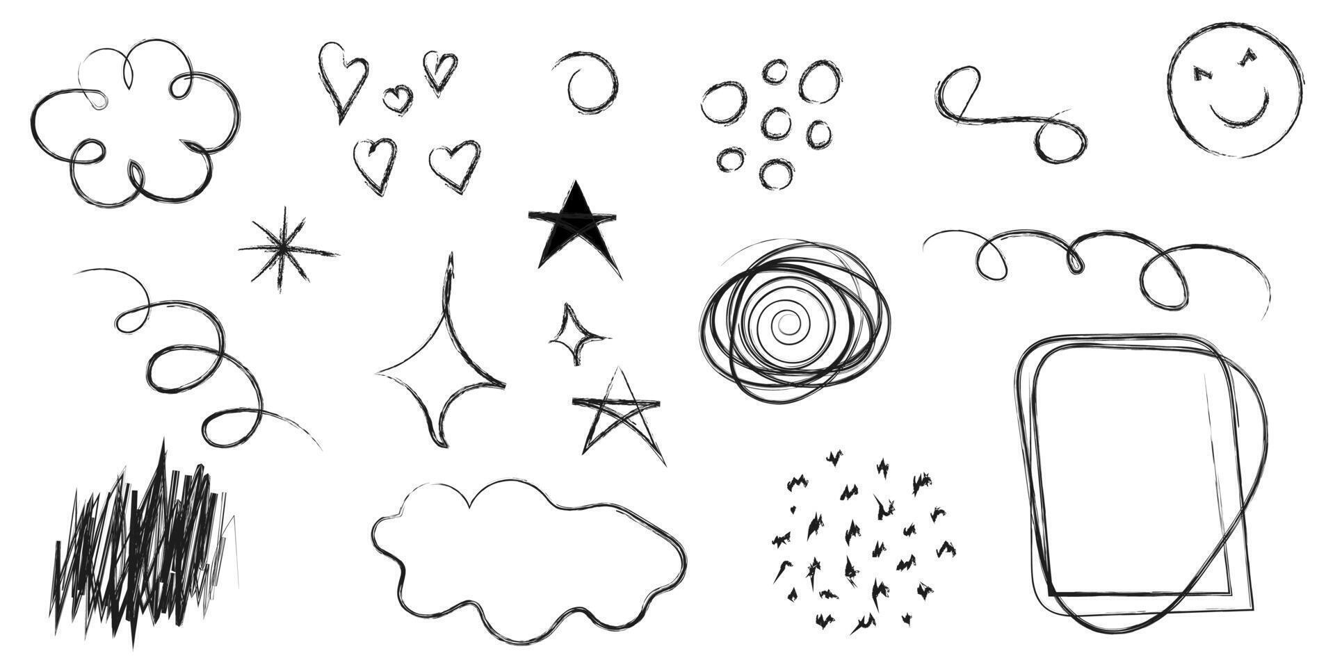 Hand-Drawn Doodle Elements Collection in Black and White vector