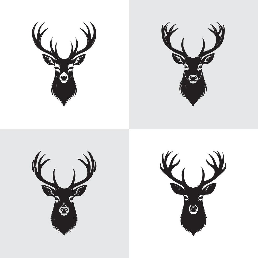 Deer head, skull and bones, and deer skull and crossbones silhouettes set vector
