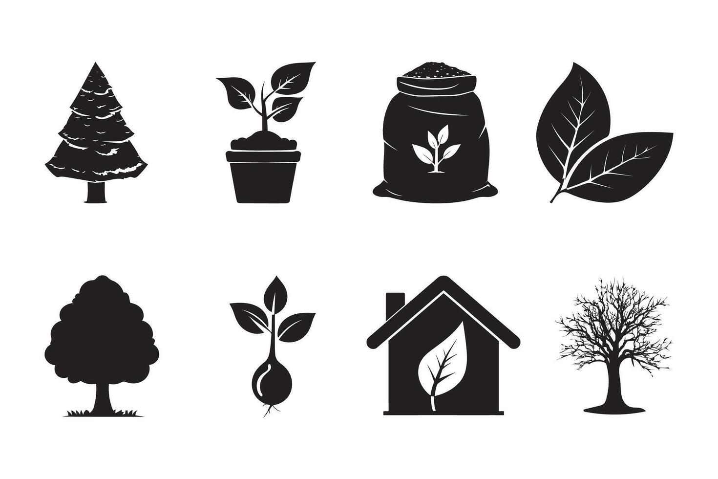 Collection of black and white nature and environmental icons vector