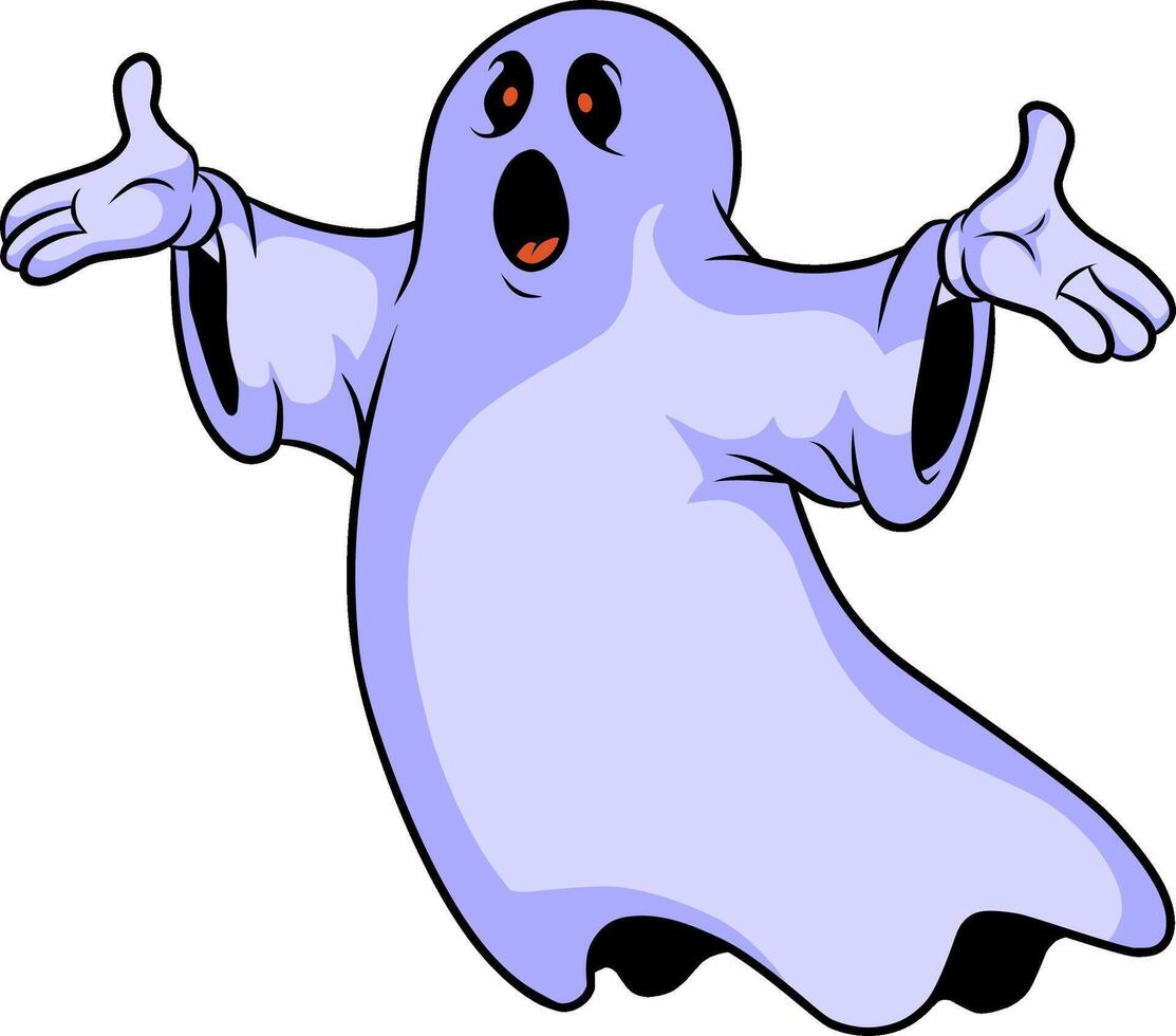 illustration of white robe ghost with retro cartoon style vector