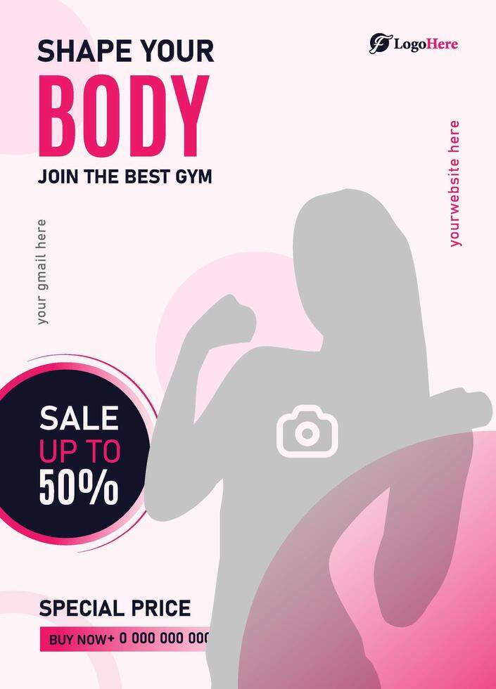 Gym business promotion flyer and social media advertisement template vector