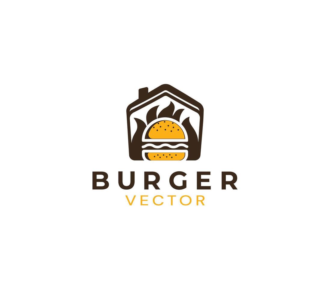 Burger house fire logo design vector