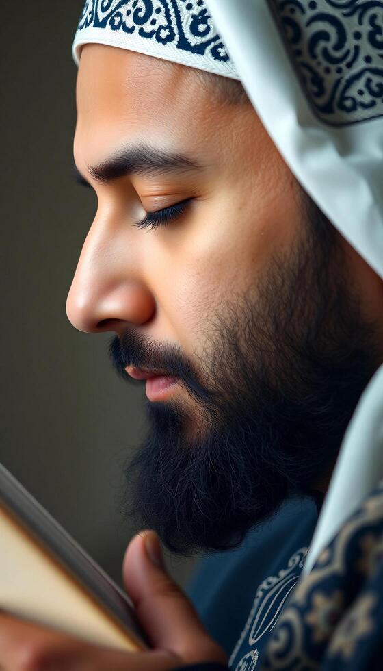 a man with a beard and a turban is reading a book photo
