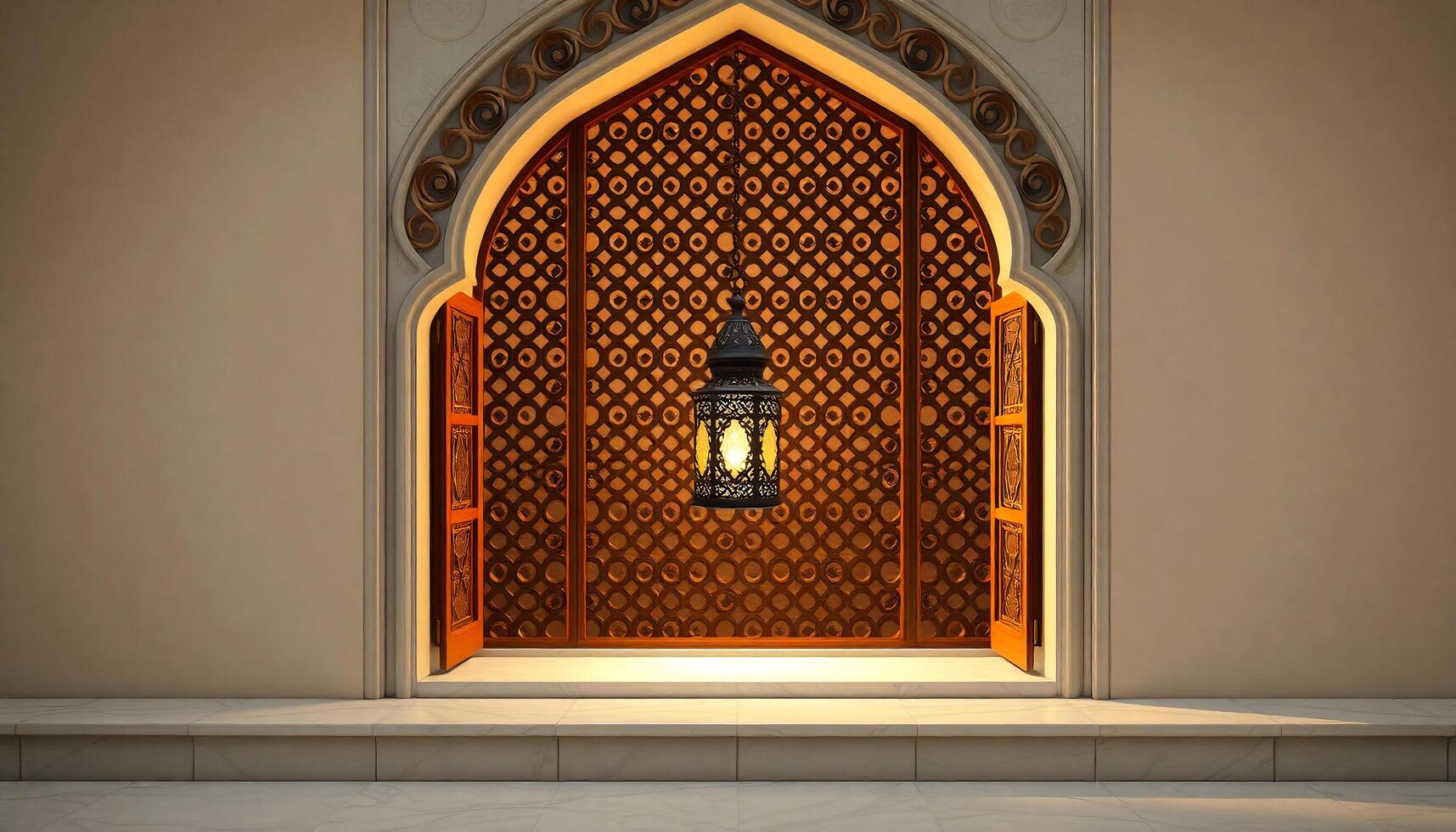 an arabic door with a lantern on it photo