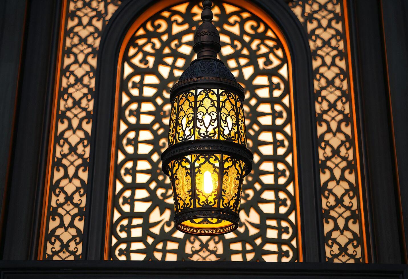 a decorative lamp hanging from a mosque window photo