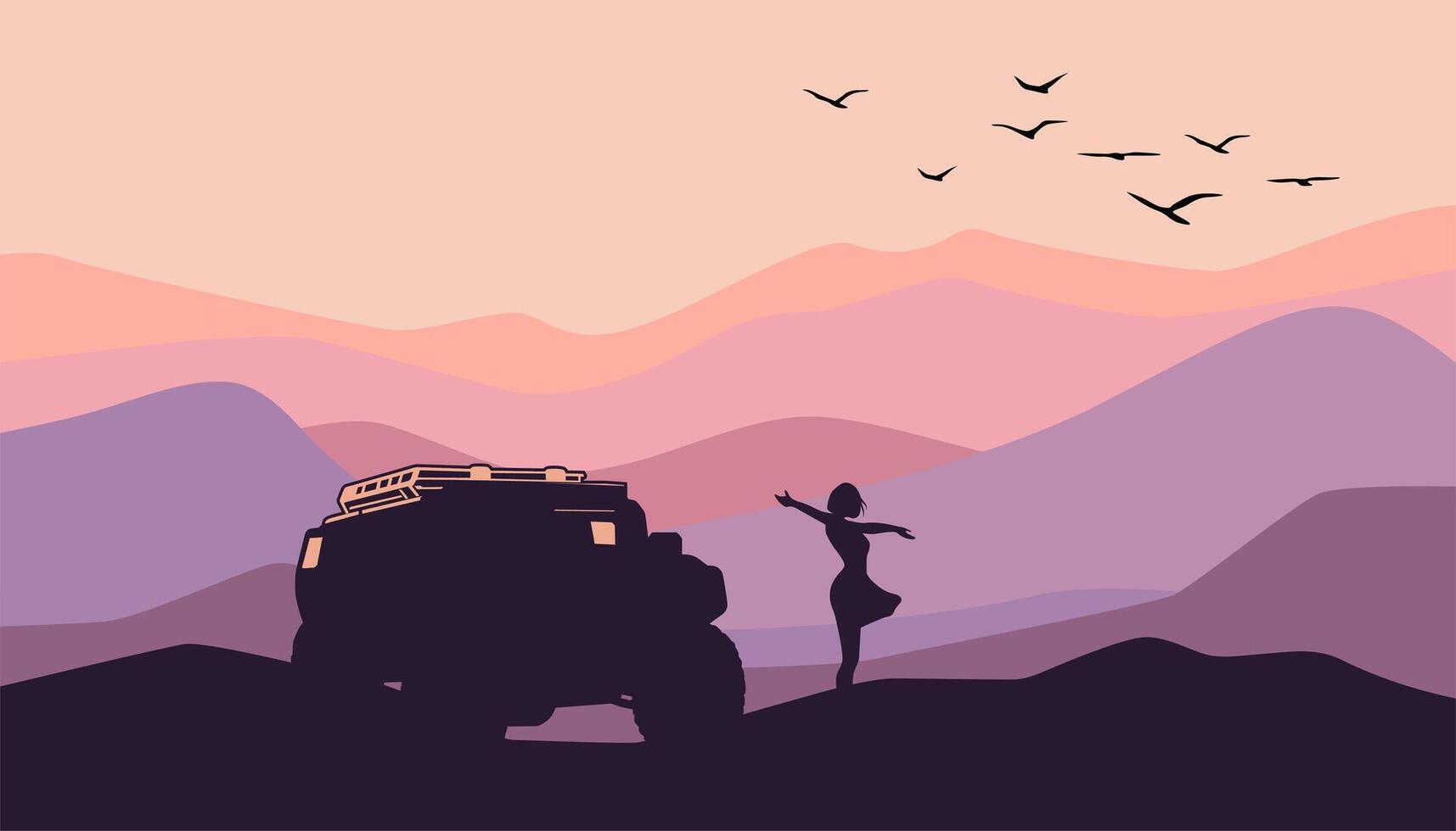 the pleasure of the evening view in the mountains vector