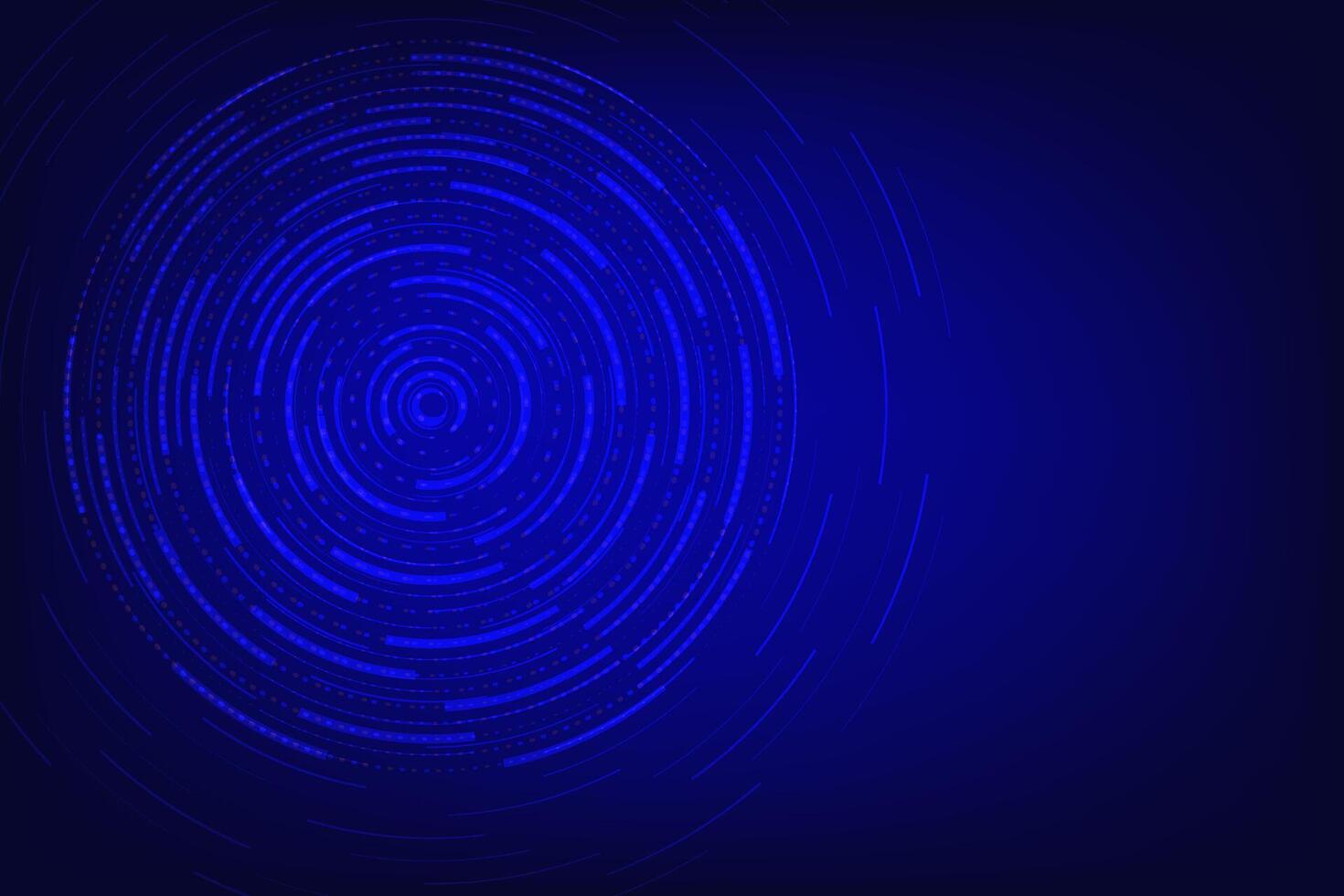 Swirling blue abstract background with circles and light patterns. Blue light circle center technology cyberspace on dark background. vector