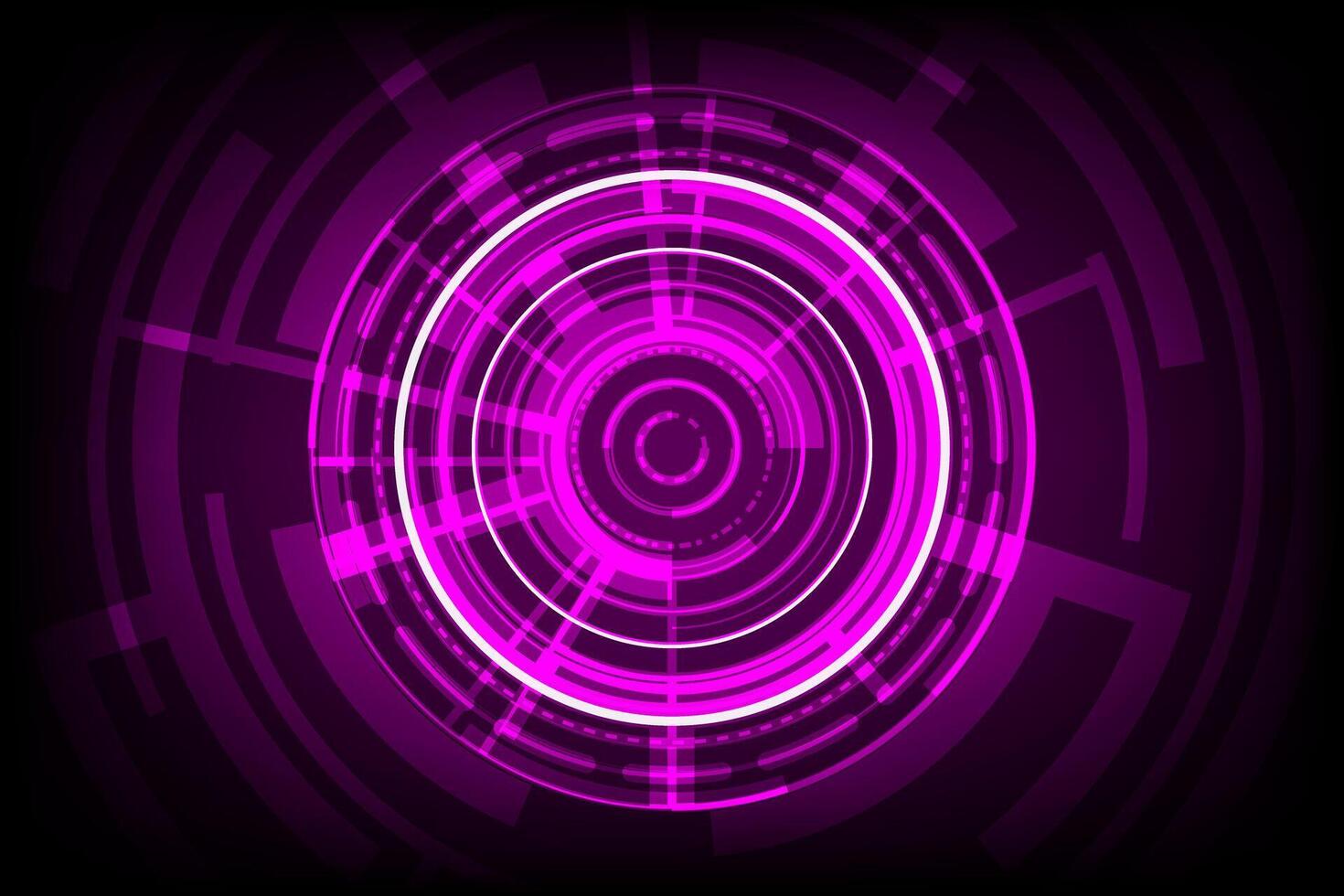Abstract background. Technology Circle Background. Glowing purple circles with a swirling pattern on a dark digital background. Circuit, ring, hardware security technology design. vector