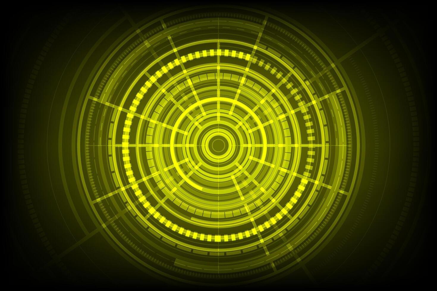 Glowing Yellow radar screen with abstract technology design in a futuristic background. UI HUD screen tech system innovation concept. AI background template. vector