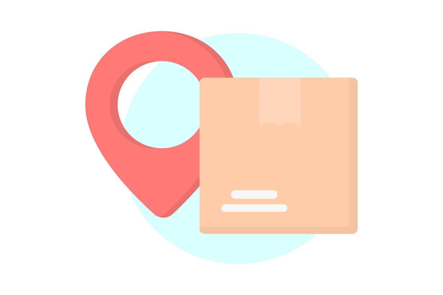 Red pin with carton delivery box. Shopping flat style icons in red and blue colors vector
