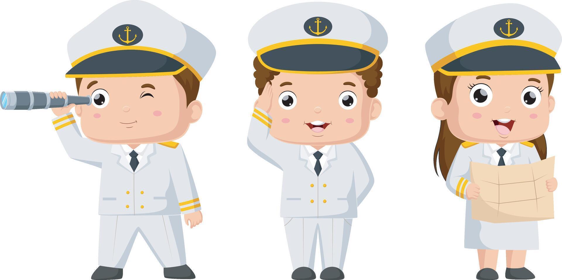 Set of cute sailors children cartoon vector