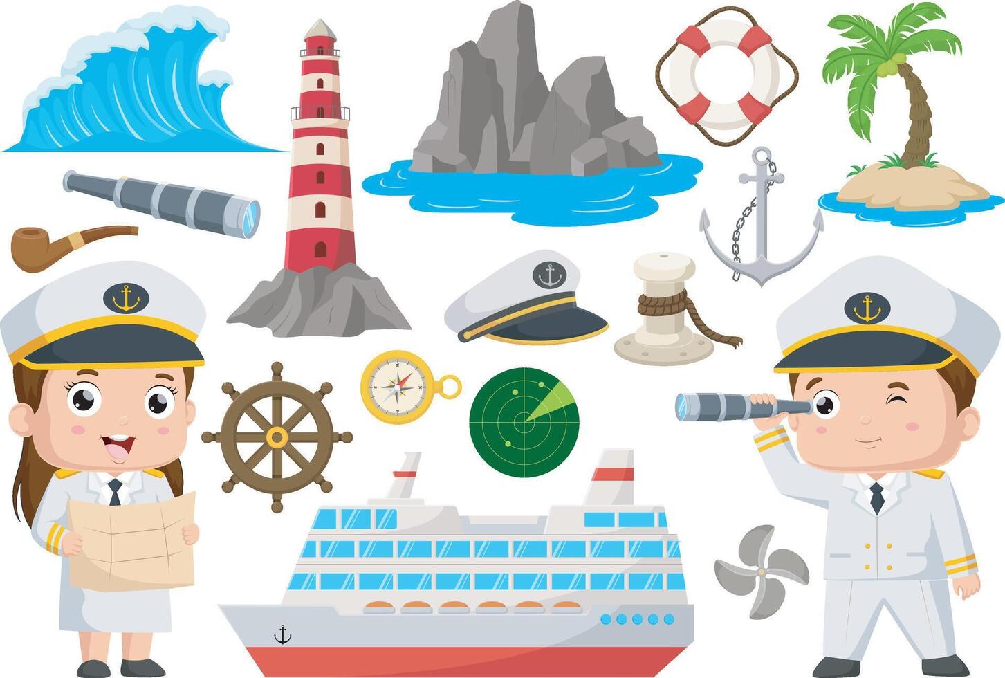 Cute sailors kids cartoon with nautical element vector