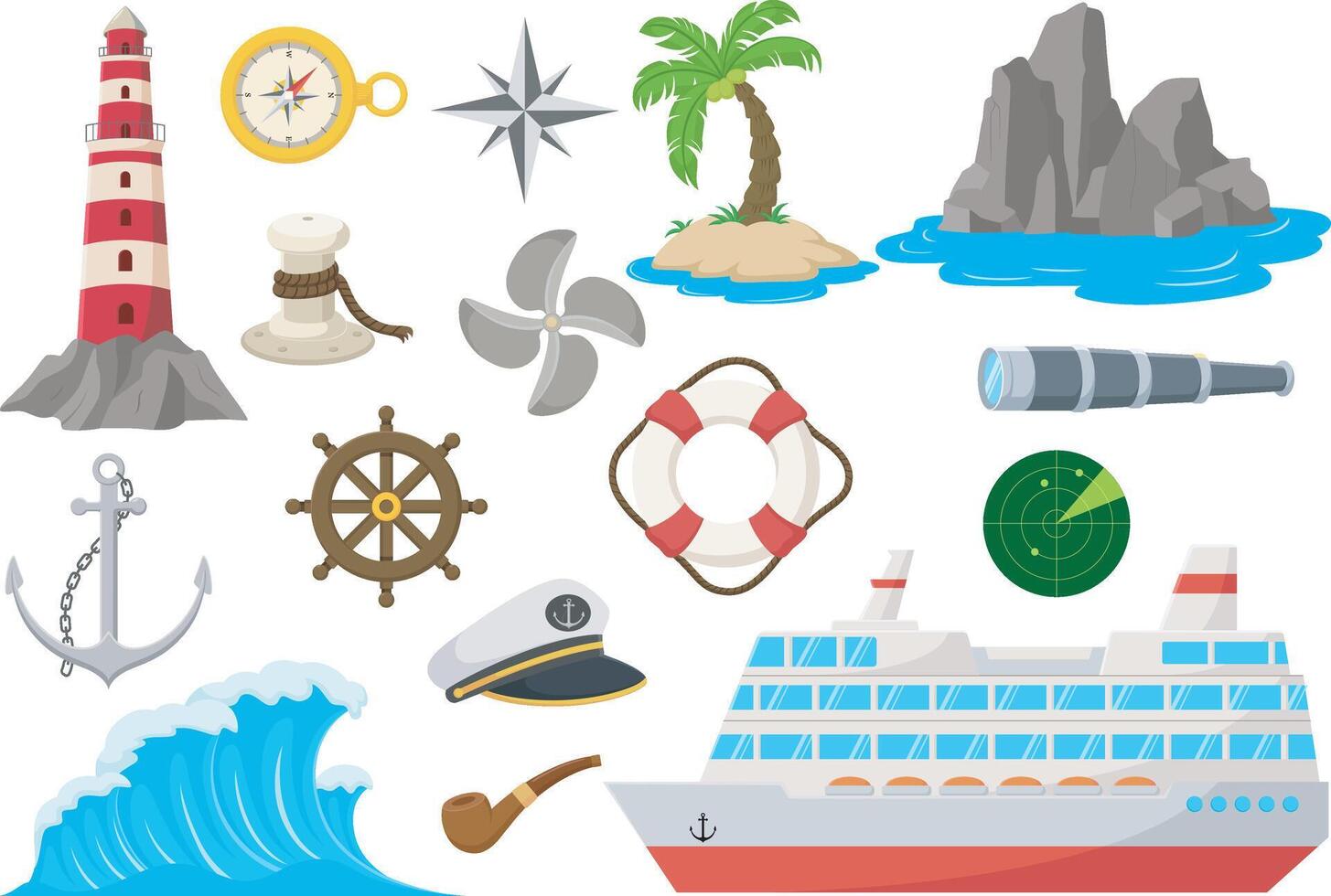 Set of nautical element on white background vector