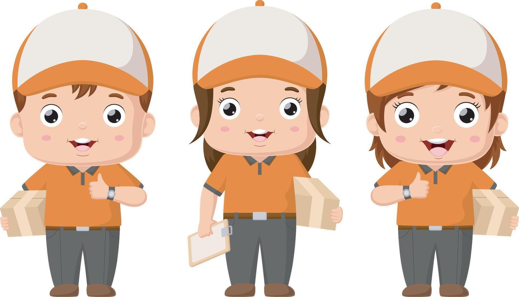 Set of cute courier kid cartoon vector