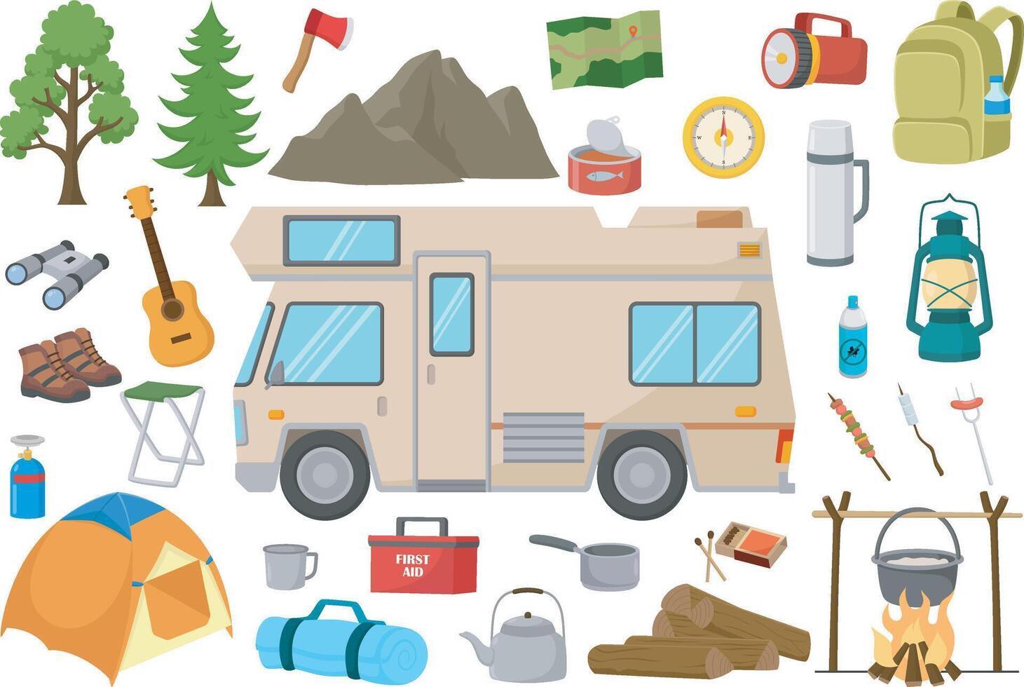 Set of camping and hiking equipment vector