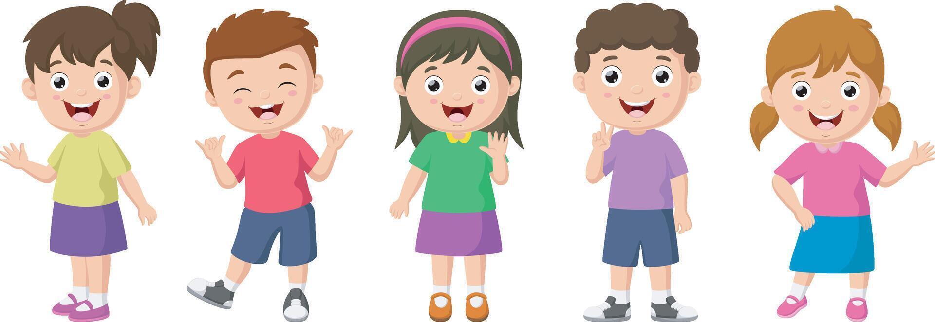 Happy kids cartoon with different expressions vector