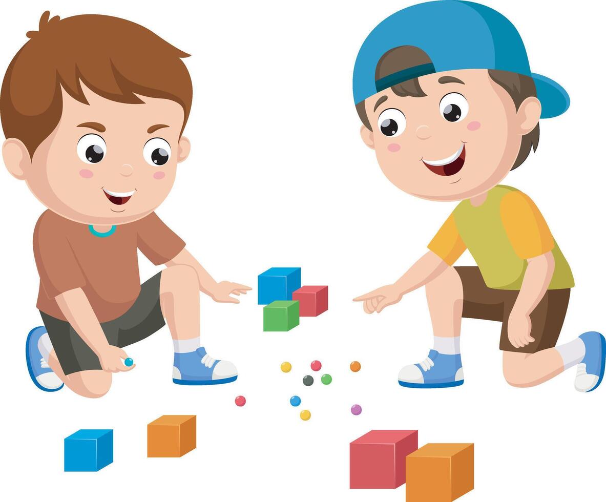 Cute little kids cartoon playing marbles vector