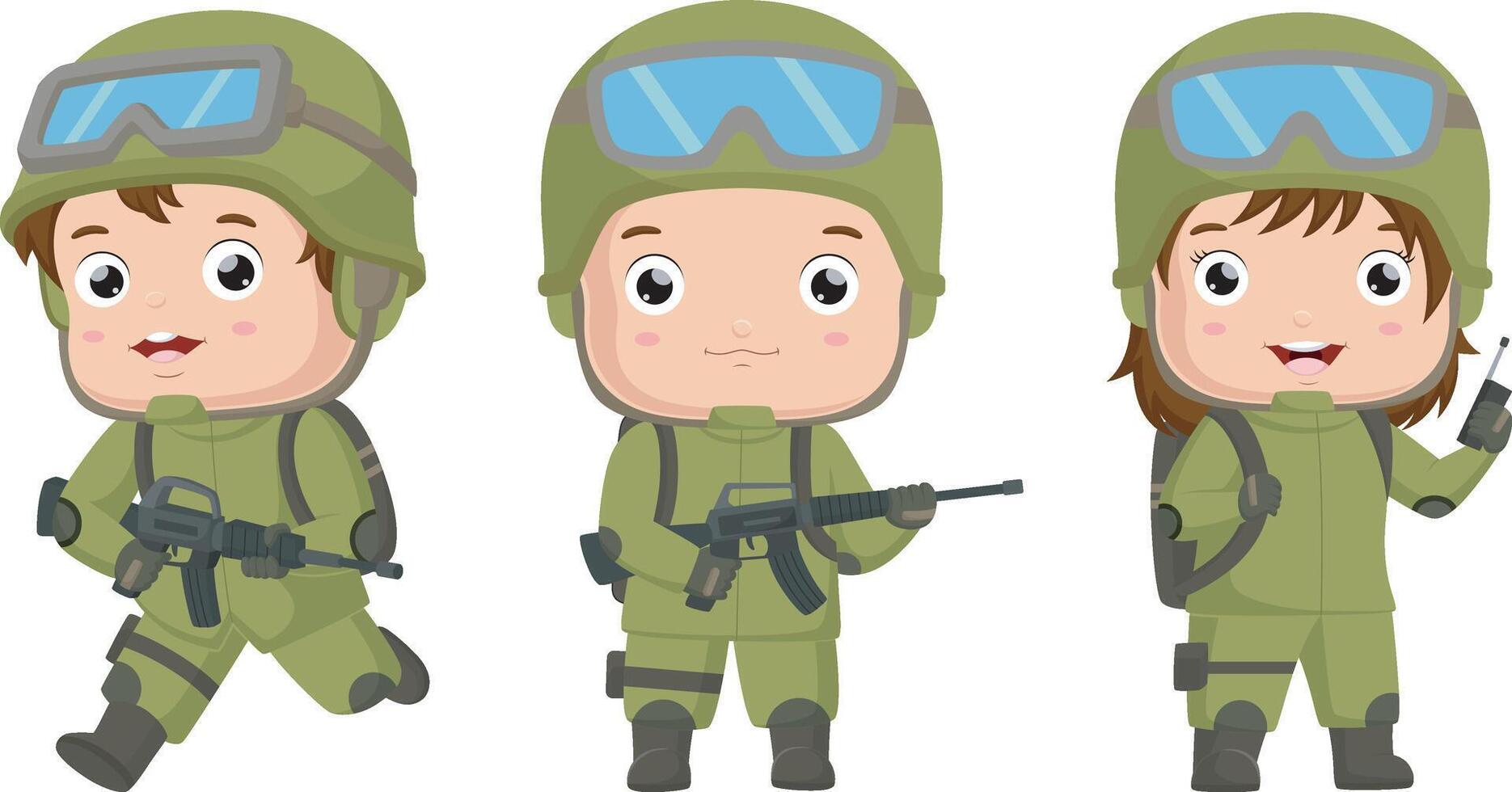 Set of cute soldier children cartoon vector