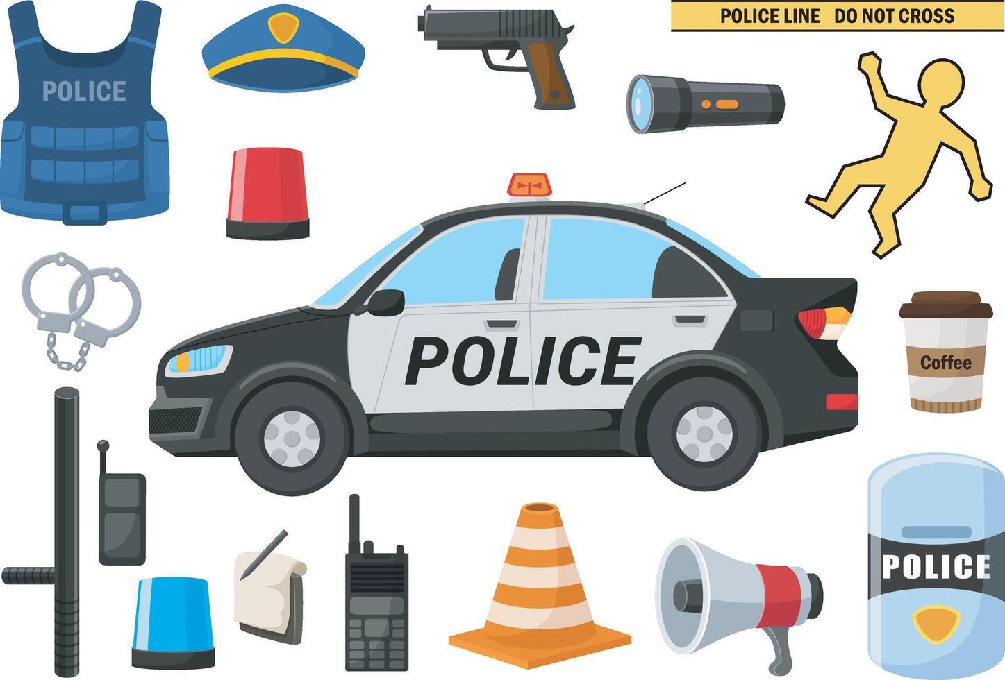 illustration of set police professional equipment vector