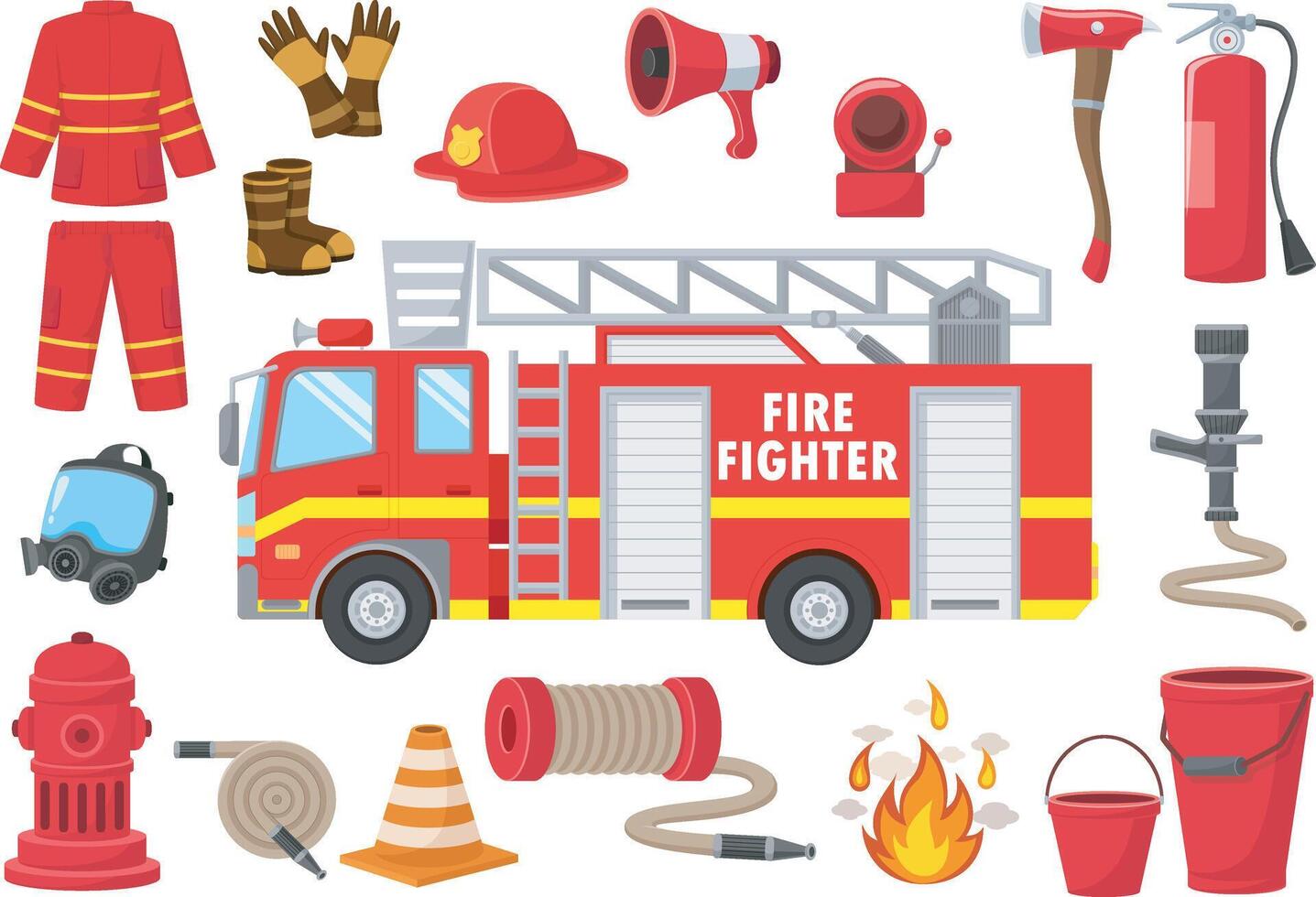 illustration of set firefighting elements cartoon vector