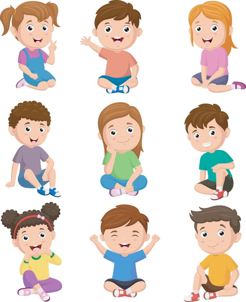 Cute kids cartoon with different expressions vector