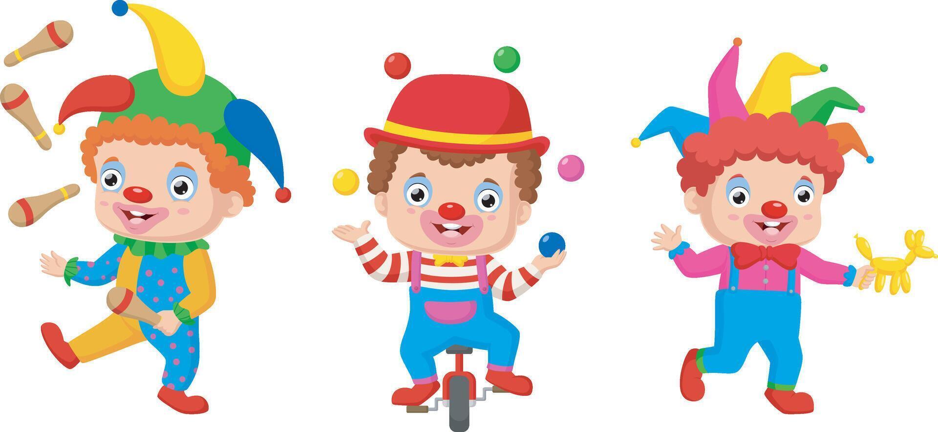 Group of cartoon clowns on a white background vector