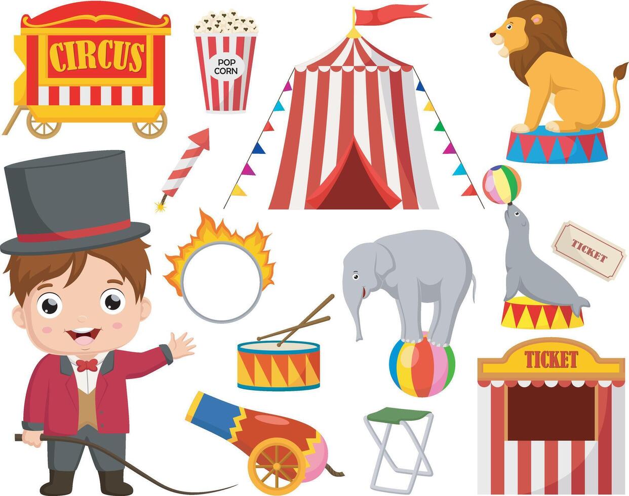 Cute tamer cartoon with circus elements vector