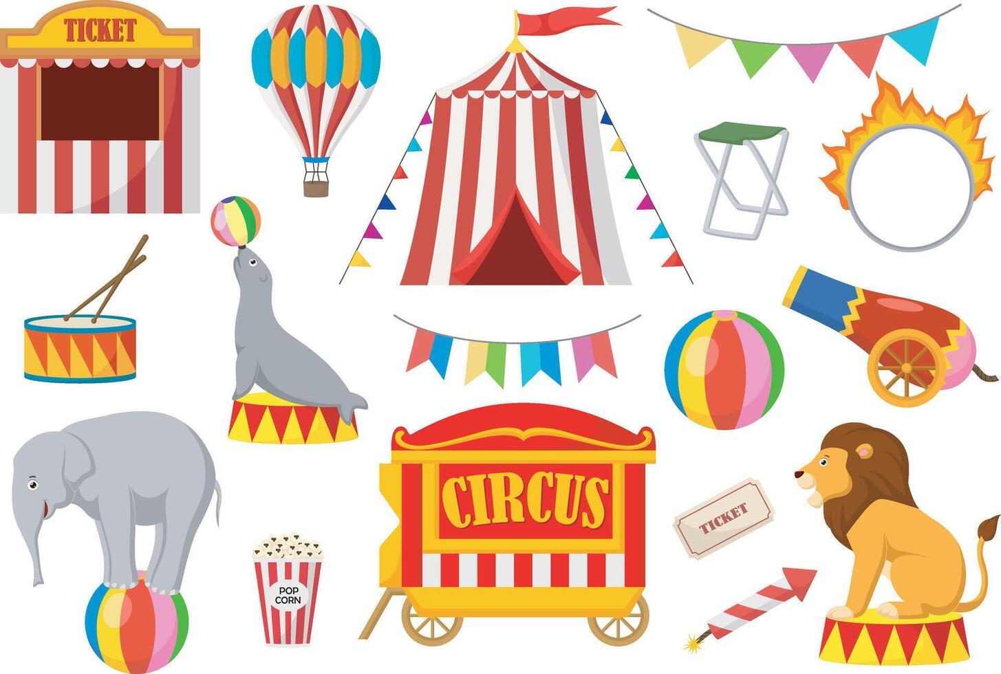 Set of circus elements on a white background vector