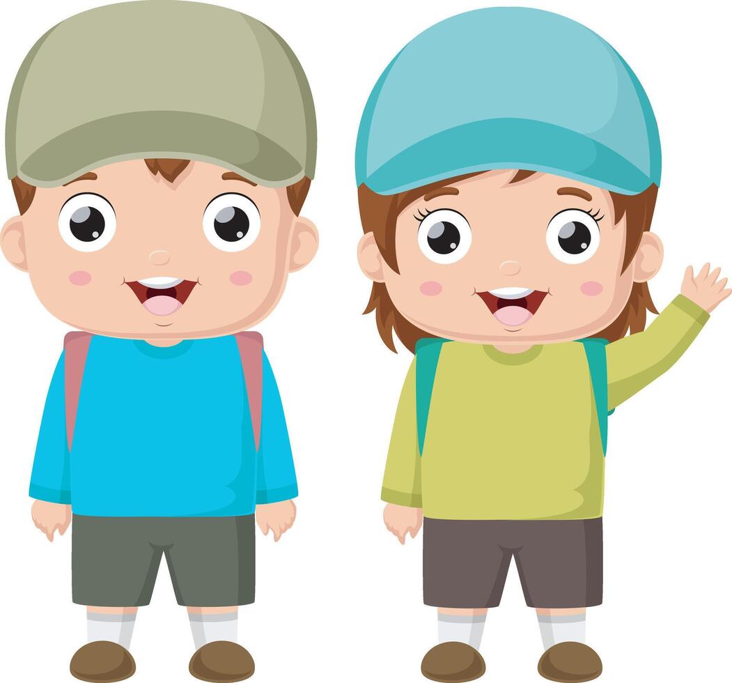 Cute happy school kid on white background vector