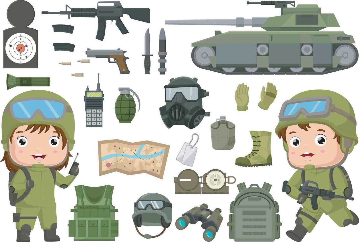 Cute soldier kid cartoon with soldier equipment vector