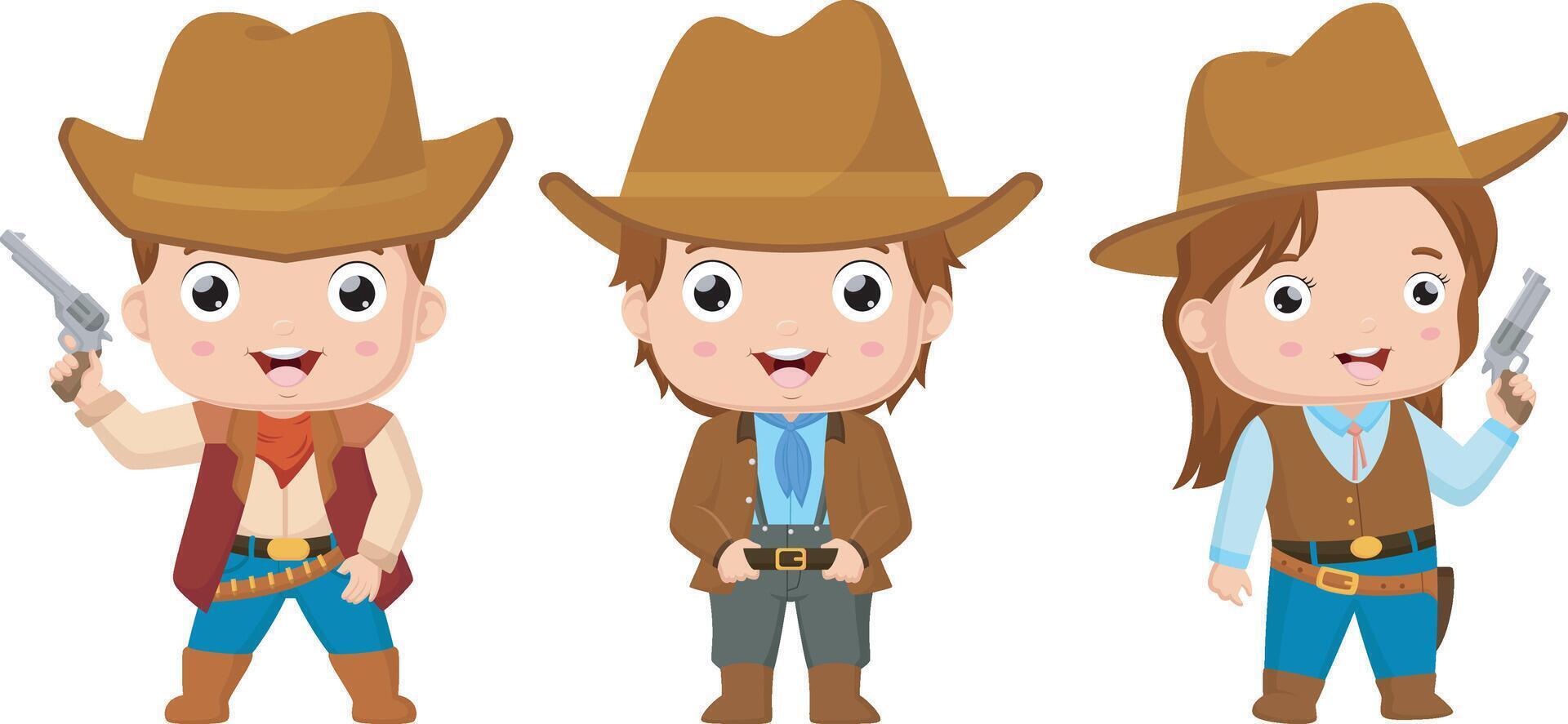 Set of cute cowboy kid cartoon vector