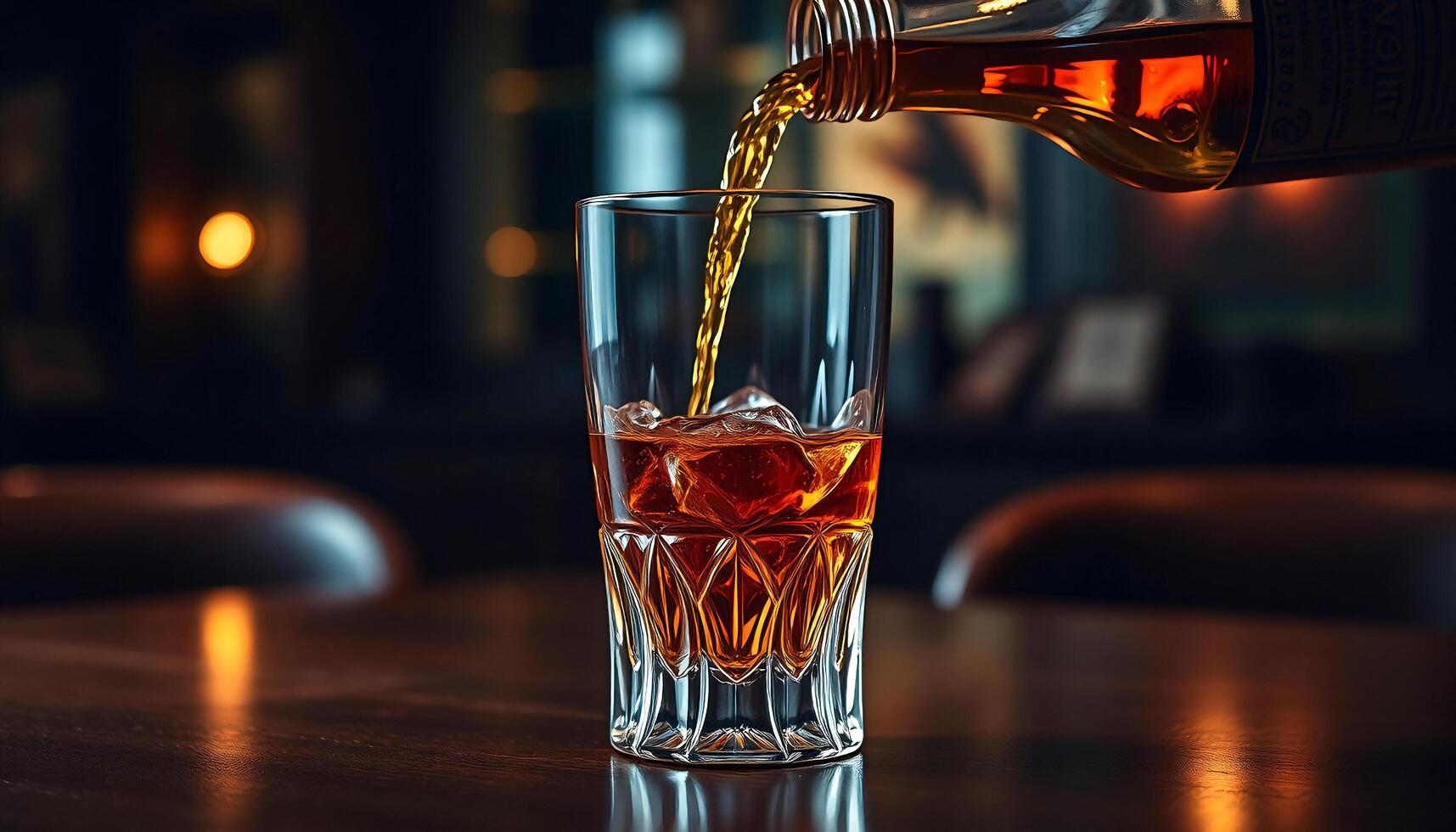 a transparent glass of whiskey being poured into a glass photo