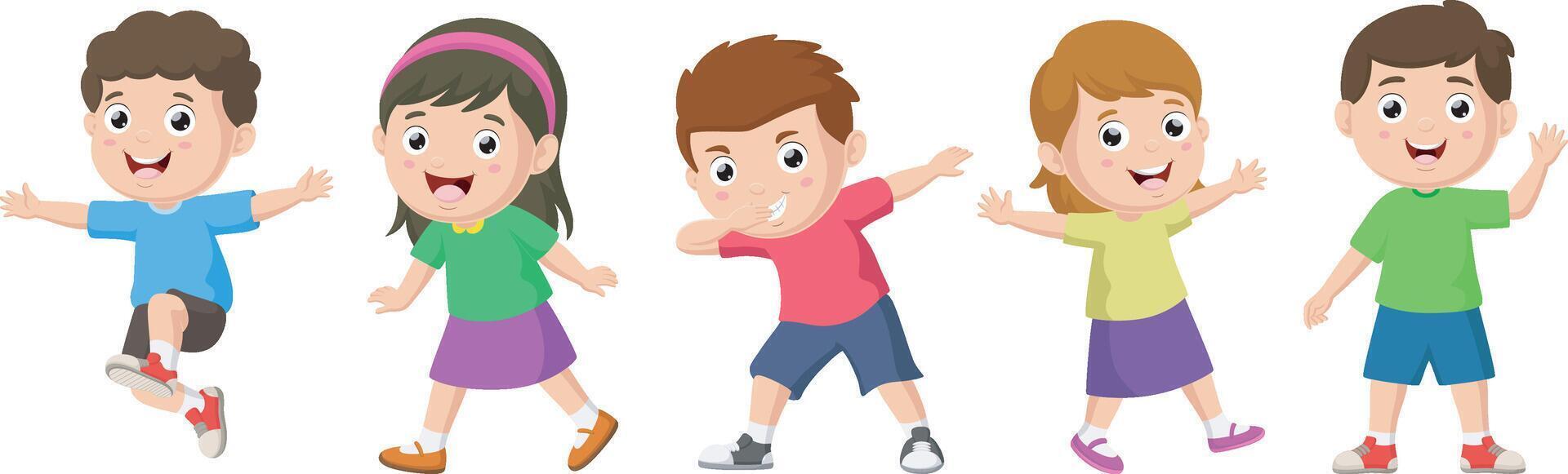 Set of happy kids cartoon dancing vector