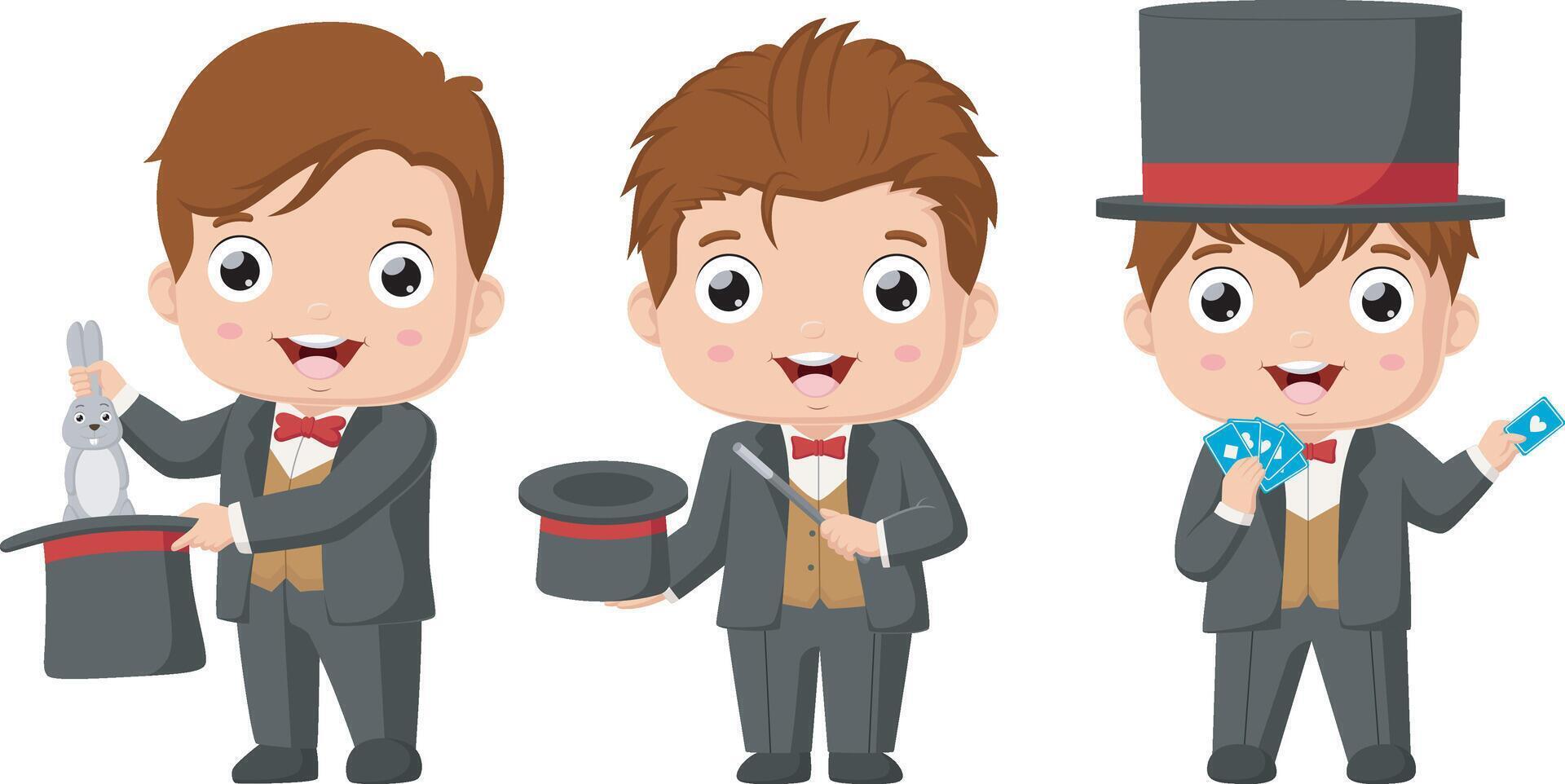 Set of little magician kid cartoon vector