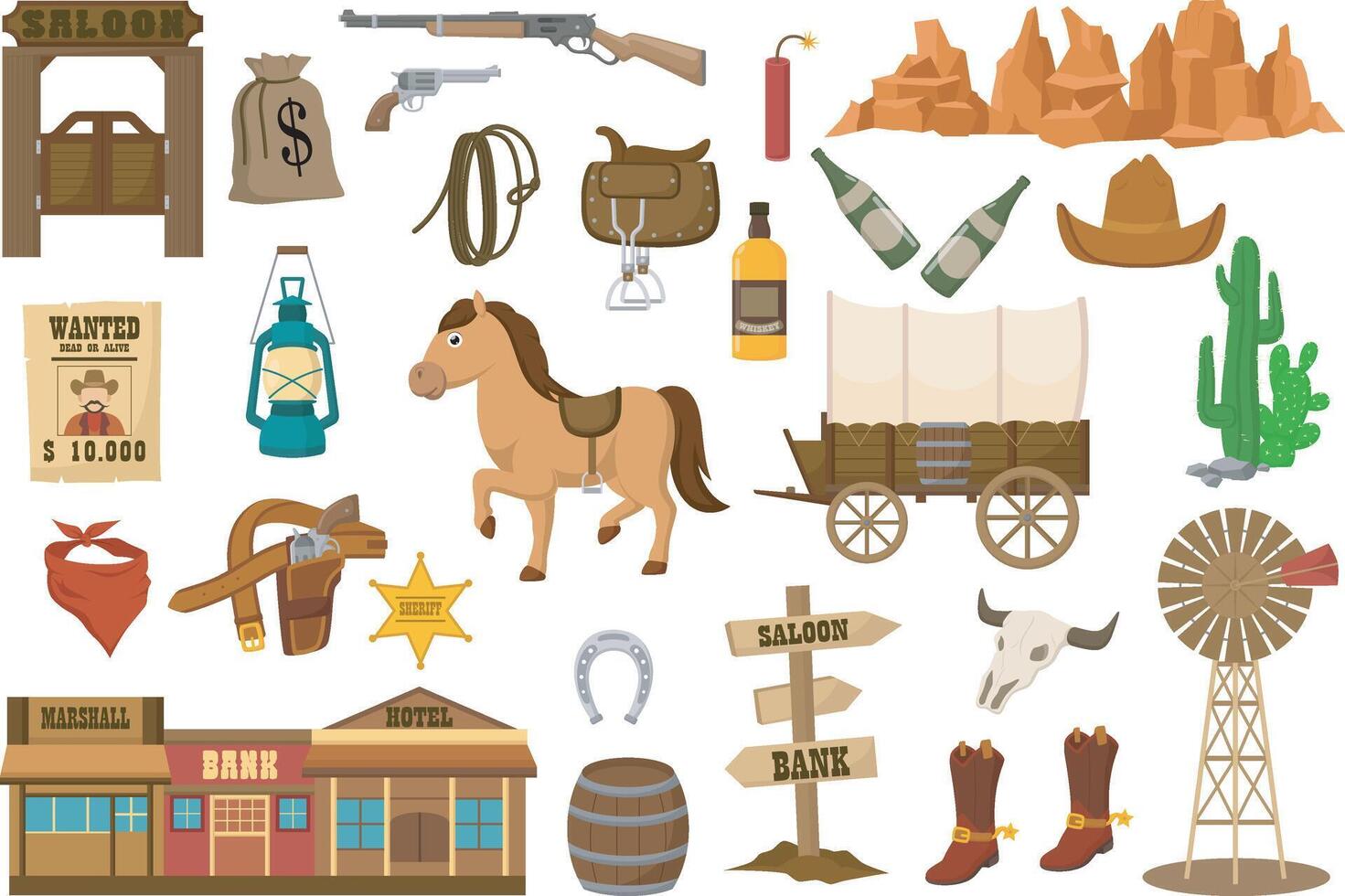 Set of wild west elements on a white background vector
