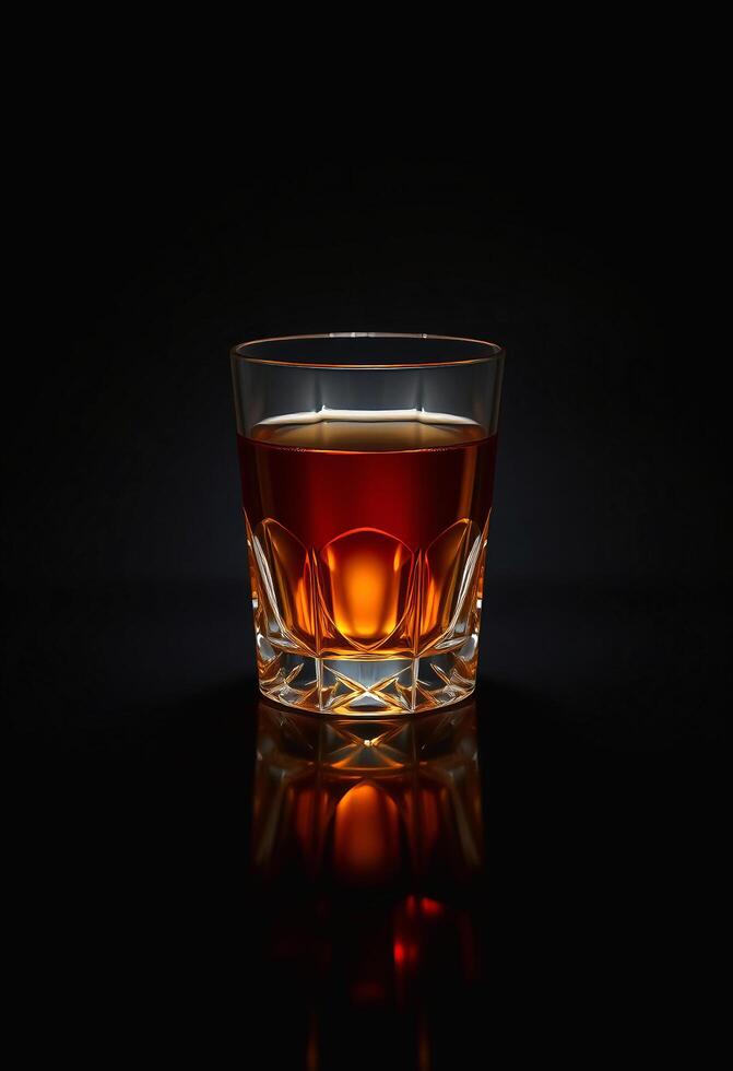 a glass of whiskey on a black background photo