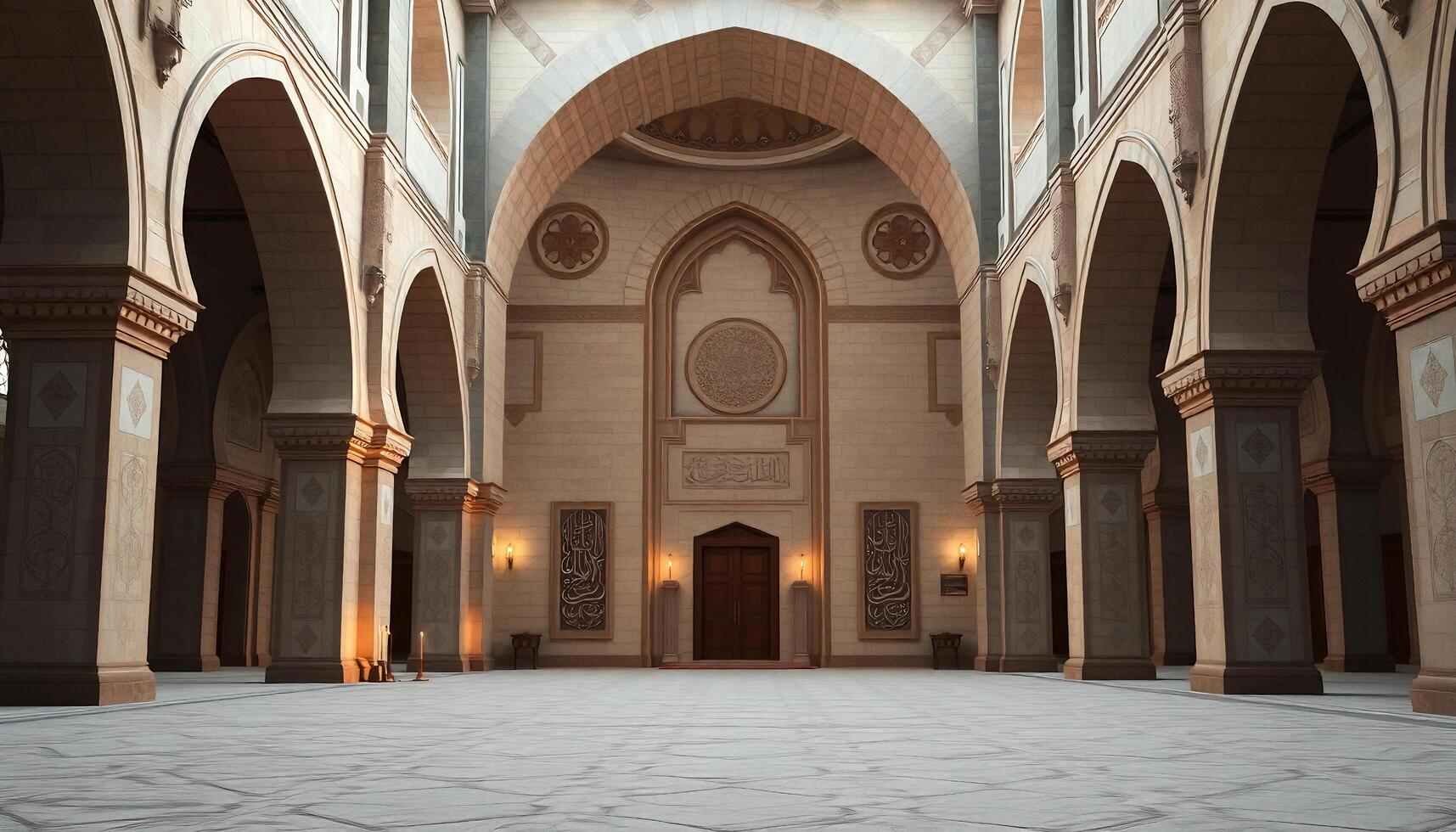 a large room with arches and pillars photo