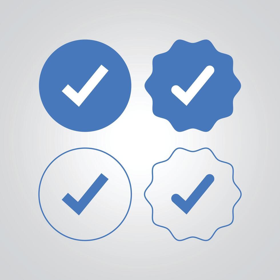 Blue Verified Badge and outline in different shapes, silver background vector