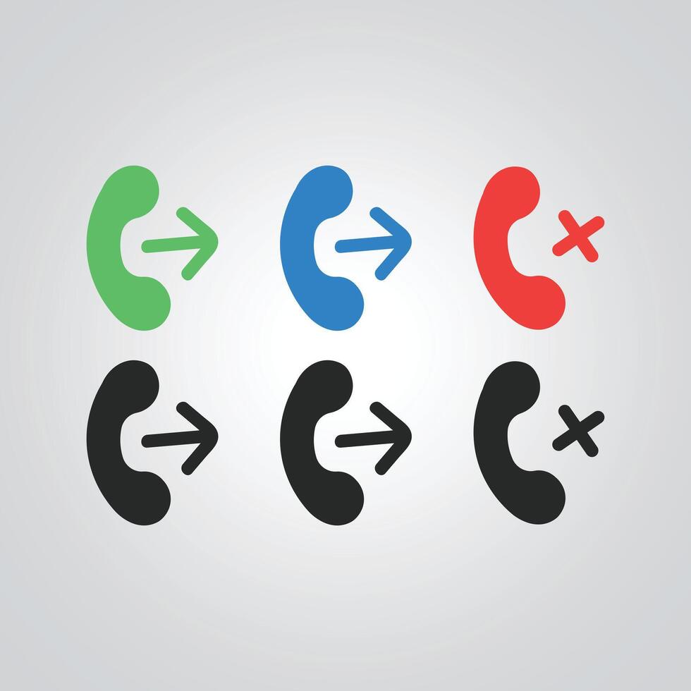Set of call receiver action icons and signs, with a silver background vector