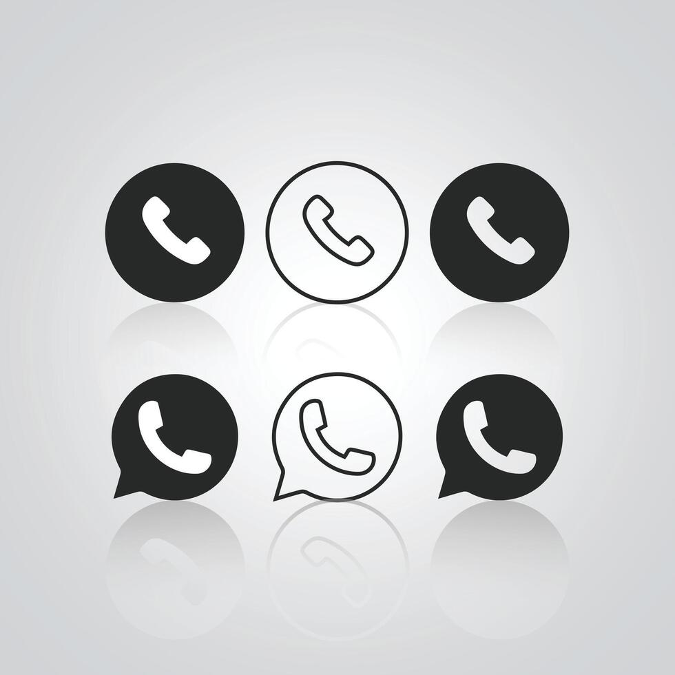 A set of WhatsApp icons, a chat call icon, is also an outlined phone with a silver background vector